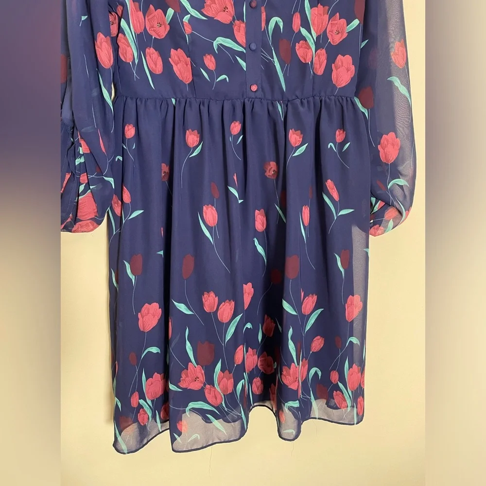 Liza Luxe Floral V-Neck A-Line Mini‎ Dress - L - Picture 4 of 9